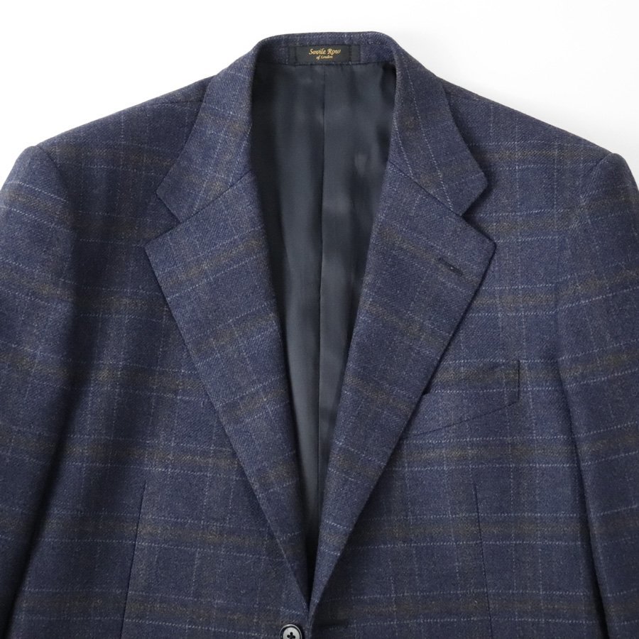 美品 Savile Row サヴィルロウ GUY DORMEUIL 高級！英国 ドーメル生地 秋冬 チェック柄 2つボタン テーラードジャケット 96AB5 JP:L_画像2