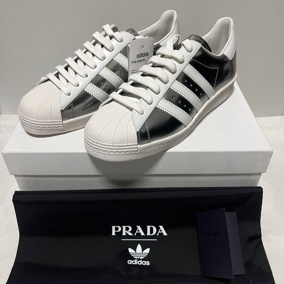  new goods Prada for adidas Limited Edition Prada × Adidas super Star sneakers Superstar Chrome silver × white US8.5 26.5cm