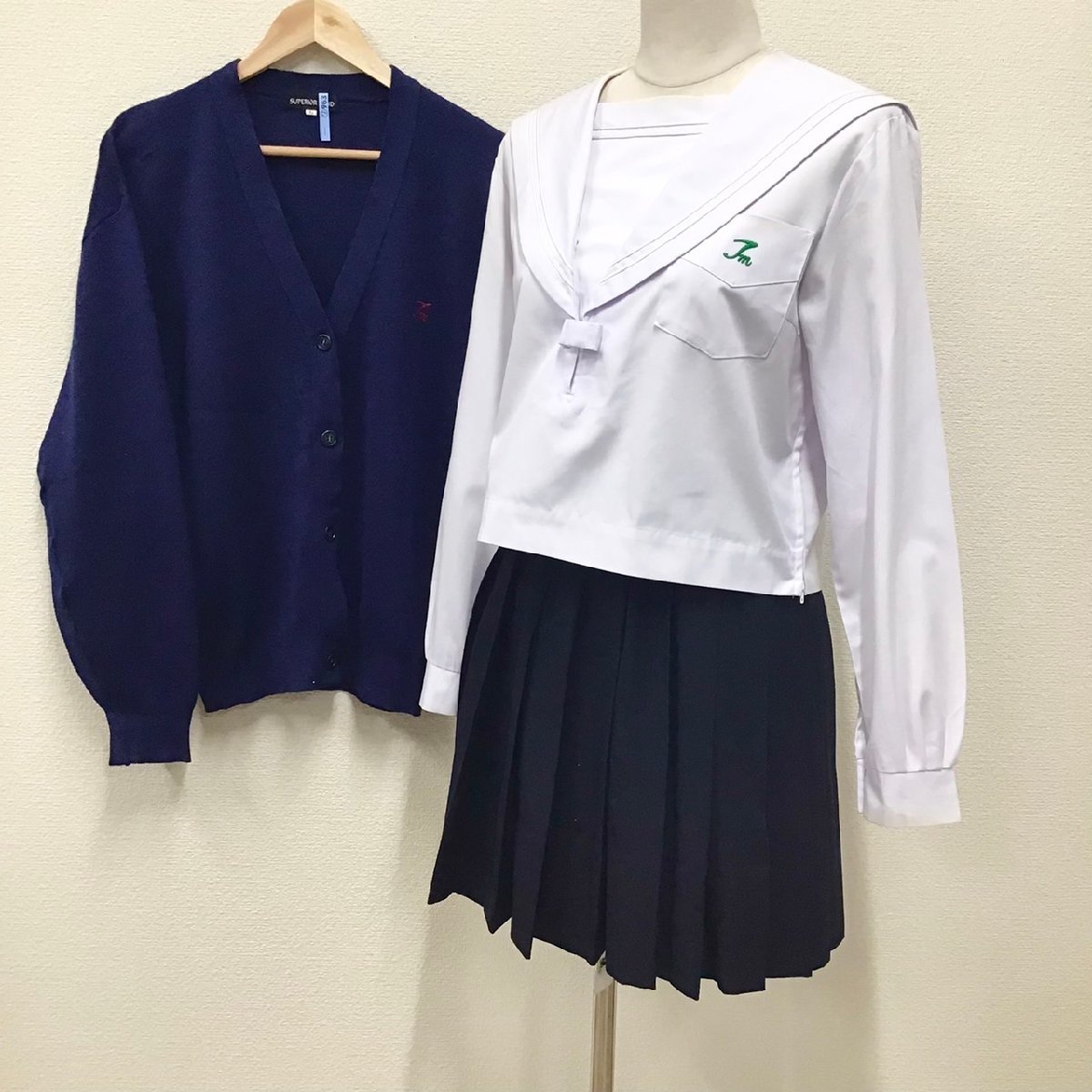 O963 (中古) 兵庫県 高砂南高校 (旧制服) セーラー服 上下3点セット /L/W66/セーラー/カーディガン/スカート/中学校/高校/女子学生/学生服_画像1