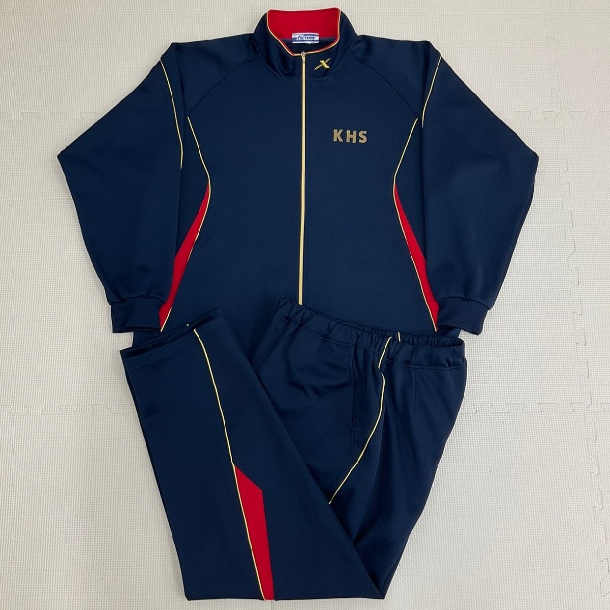 USJ899-1 ( used ) Chiba prefecture .. company high school jersey top and bottom 2 point set / large size / designation goods /BL/ long sleeve / long trousers / navy blue / gym uniform / woman raw ./ communication system /. industry raw goods /