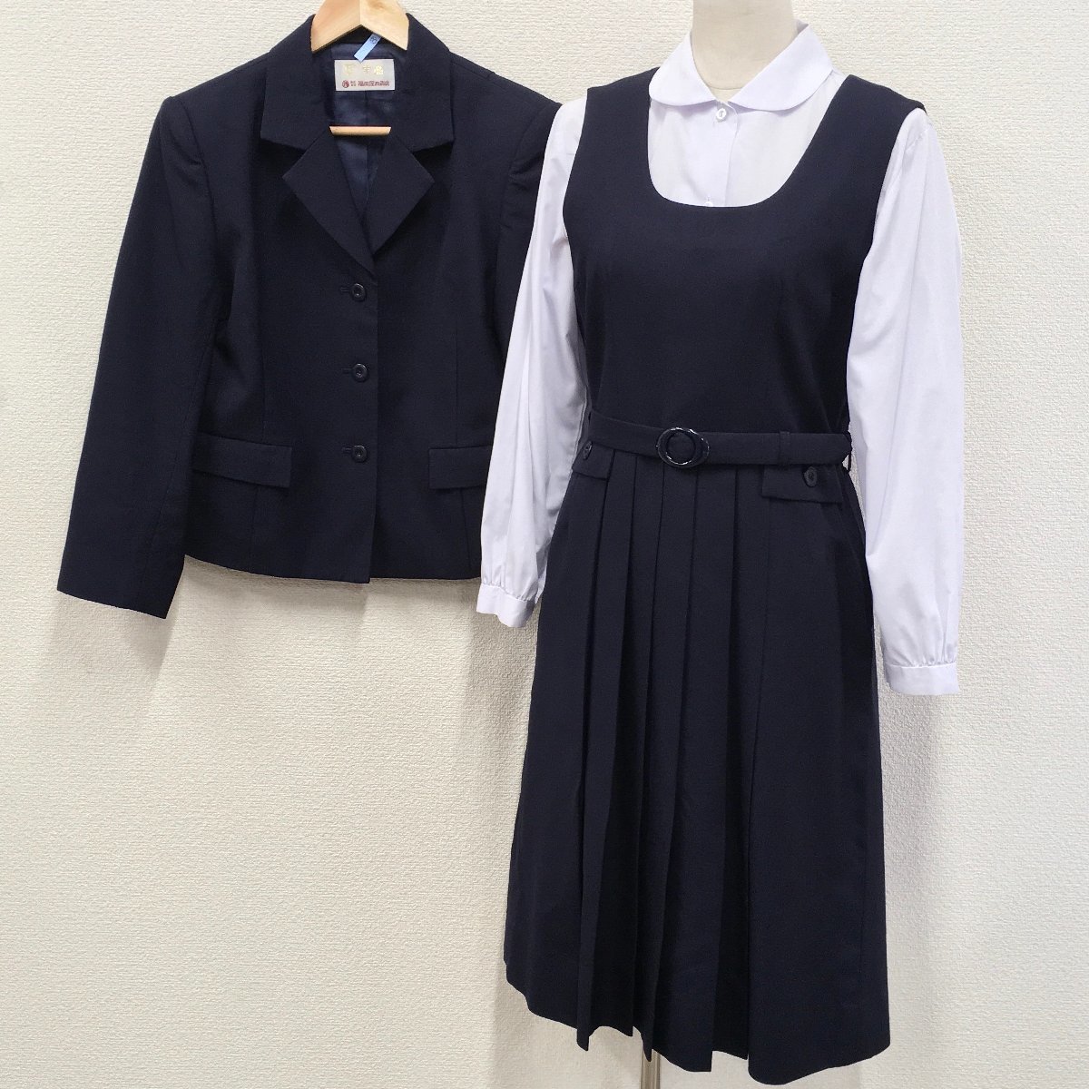 AT435(中古)栃木県 宇都宮商業高校(旧制服) 3点セット /L/LL/ブレザー/ブラウス/ジャンパースカート/変形プリーツ/冬服/学生服/卒業生品