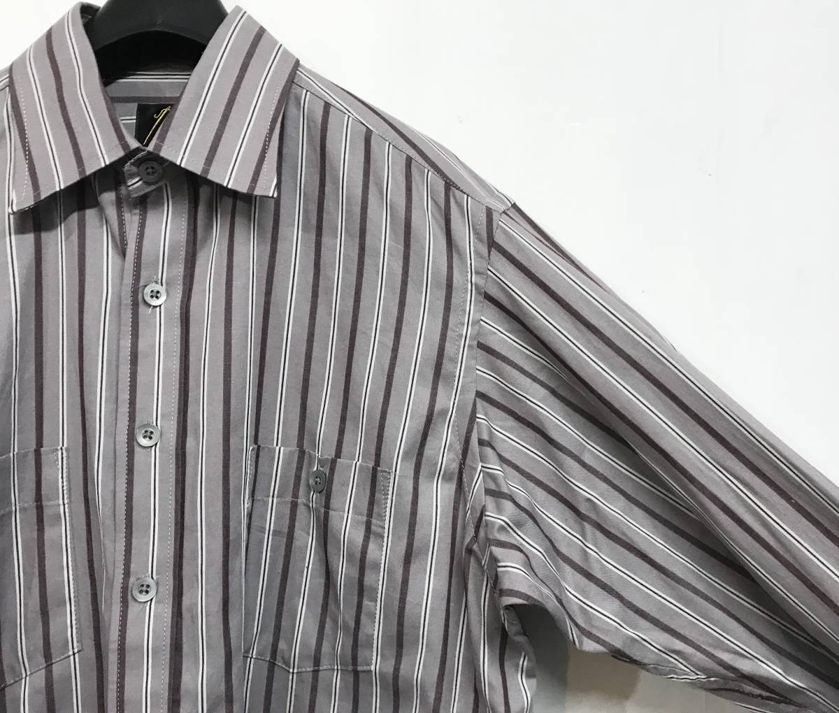 Needles ニードルス Cut-Off Bottom Regular Collar Stripe Shirt ストライプシャツ S グレー系_画像3