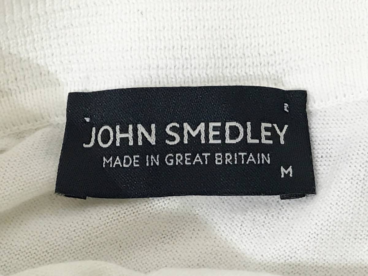イギリス製 JOHN SMEDLEY ジョンスメドレー ボーダー コットンニット 半袖ポロシャツ ホワイト Mの画像6