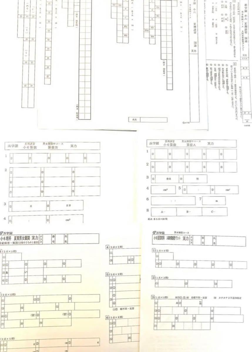 浜学園  小6   夏期講習 男女難関コース国語、算数、理科テストフルセット