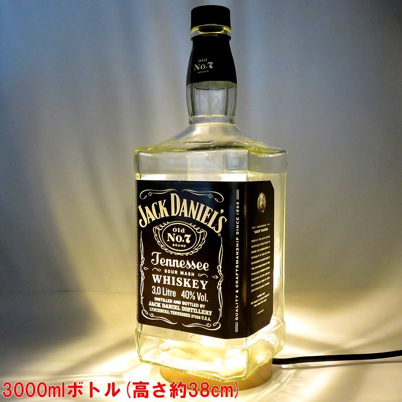 LED bottle lamp [ Jack Daniel 3000ml bin ] whisky bottle table stand wooden pedestal hand made interior outlet type 