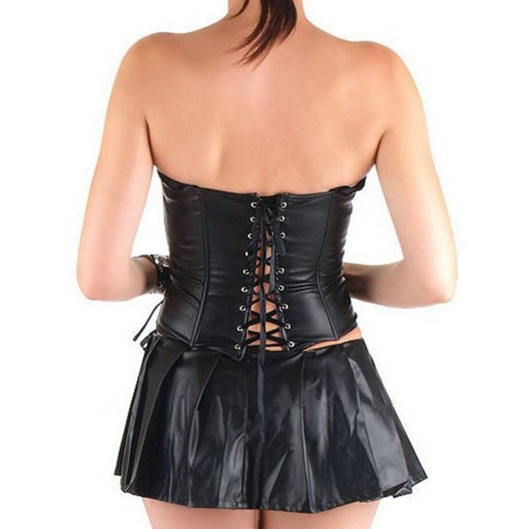 n58BK5XL[5XL size ] fake leather corset front zipper [ corset * shorts * skirt SET]bo vintage cosplay black 
