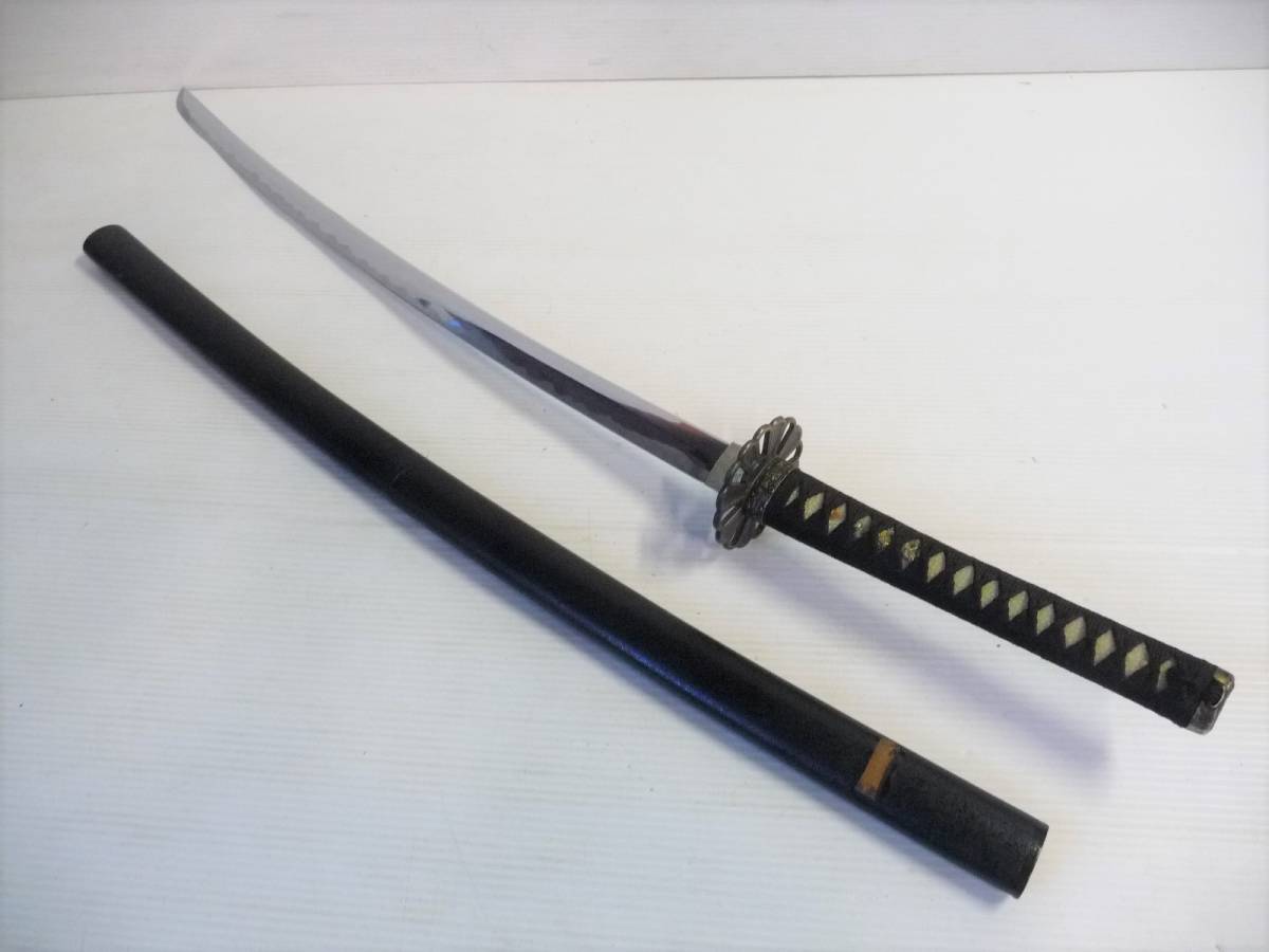 □模造刀 日本刀 打刀 拵え全長約99cm 刃長約73.5cm 鞘付 鍔付□-