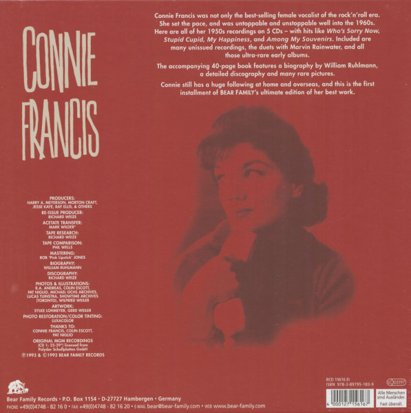 [ new goods /LP size / foreign record 5CD box * set ]CONNIE FRANCIS/White Sox,Pink Lipstick...And Stupid Cupid-In The 1950s