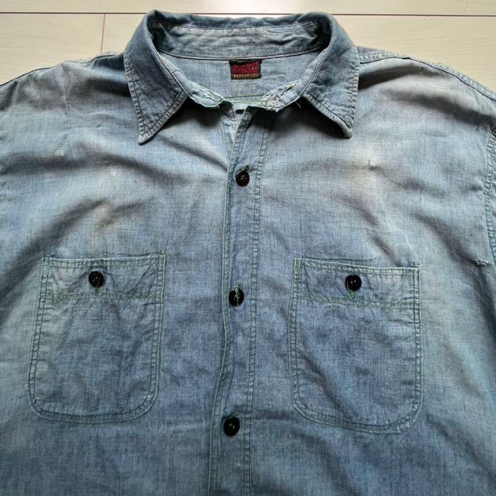 ご予約品】 シャンブレーシャツ オールグリーンステッチ 40s