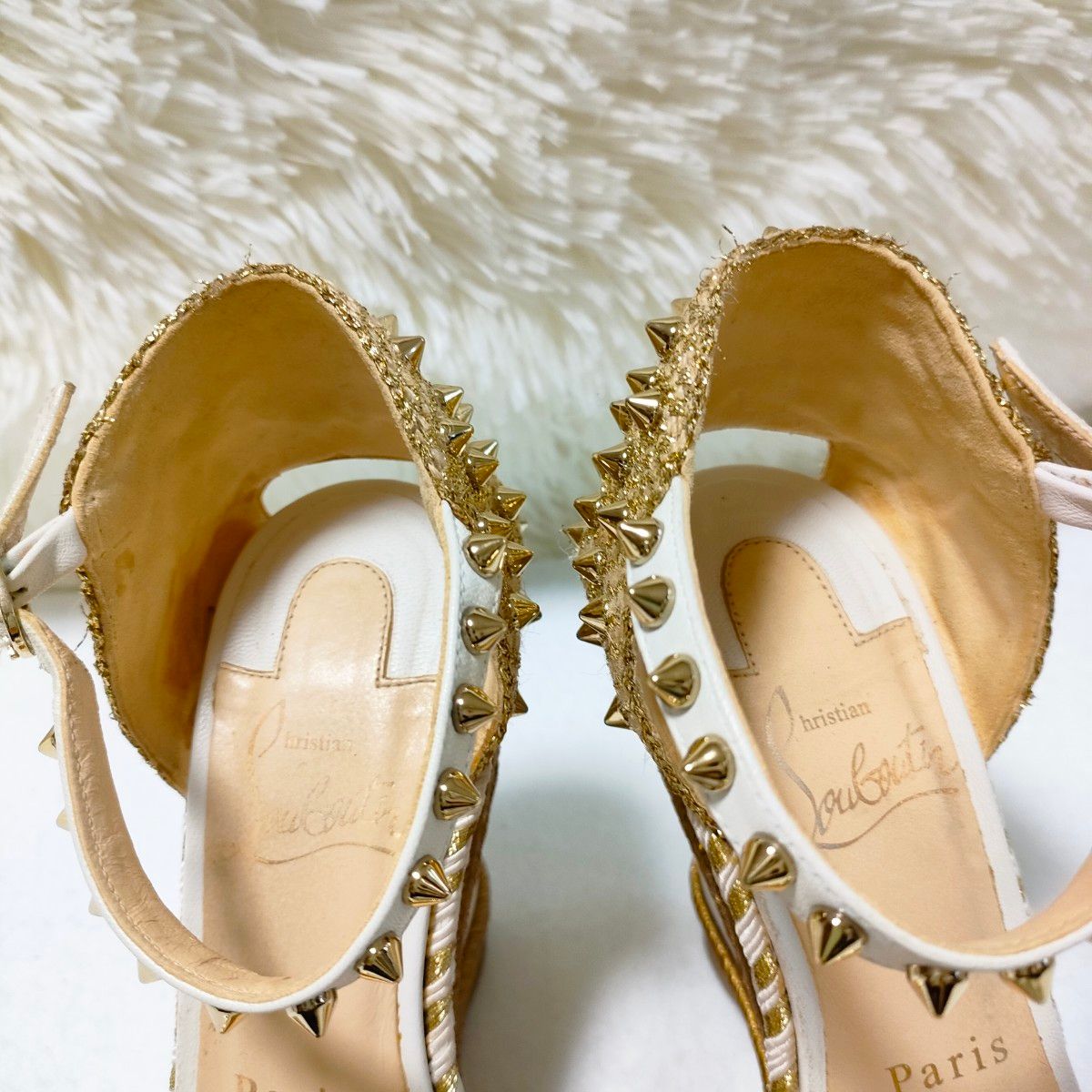 クリスチャンルブタン ゴールドラメコサージュ×PVCサンダル 35 クリスチャンルブタン Christian Louboutin サンダル 35