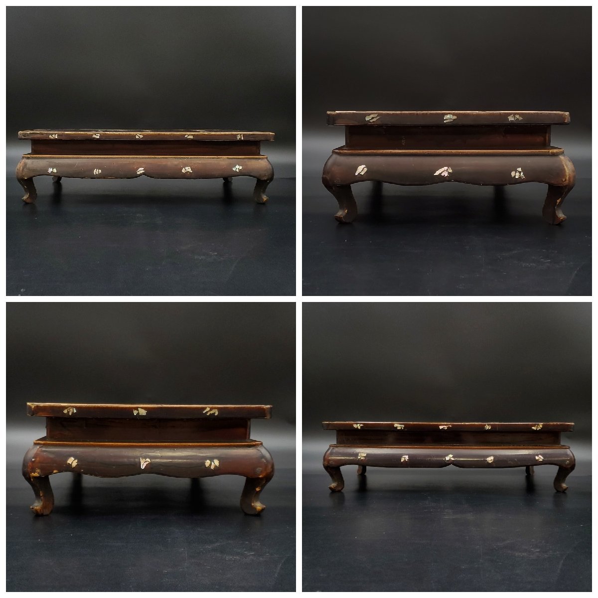 宝蔵】中国古玩 螺鈿細工 漢詩 花台 飾台 香炉台 44cm×26cm 木製