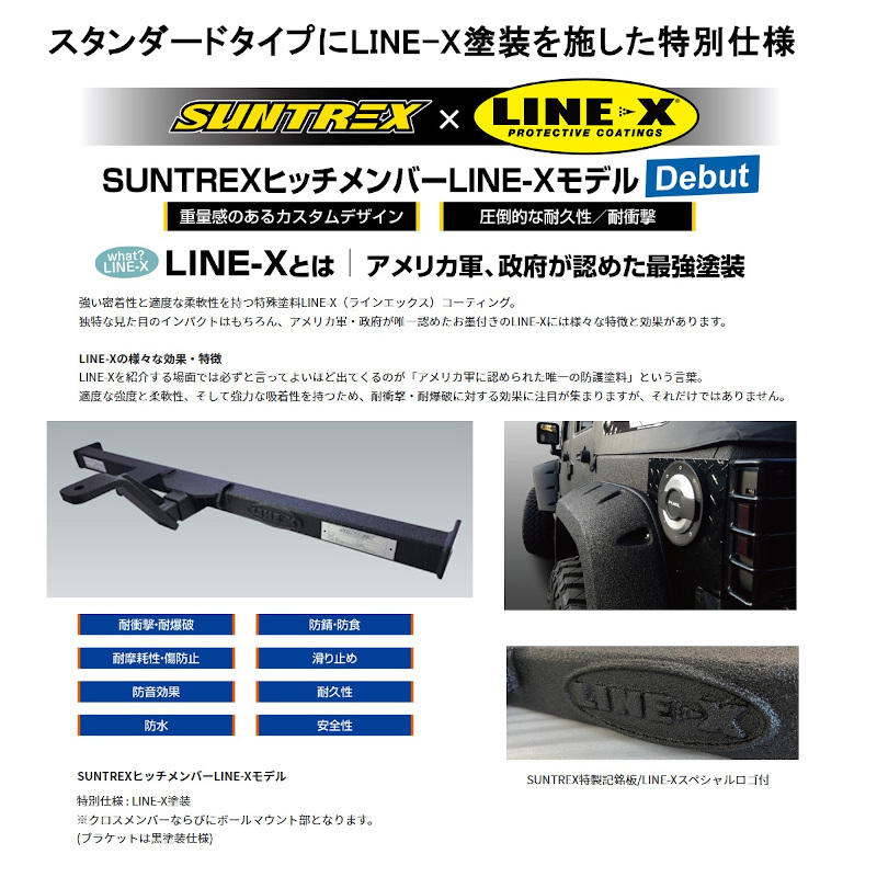 サン自動車 タグマスター ヒッチメンバー STD LXB LINE-X ハイエース ワイド Gキャビン 3BF-TRH221K、3BF-TRH223B 04/8~ TM109150LXB