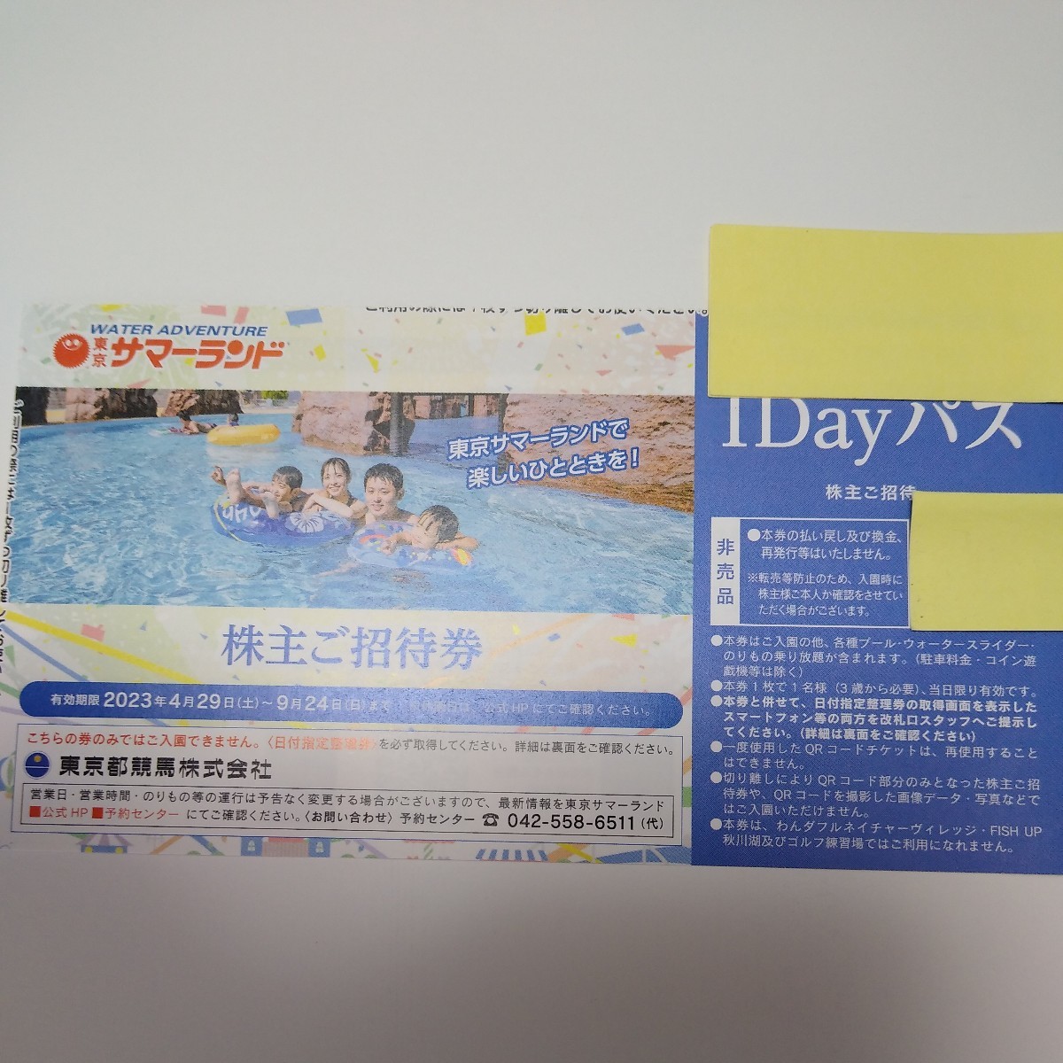東京サマーランド株主優待株主ご招待券5枚7月8月利用可能東京都競馬
