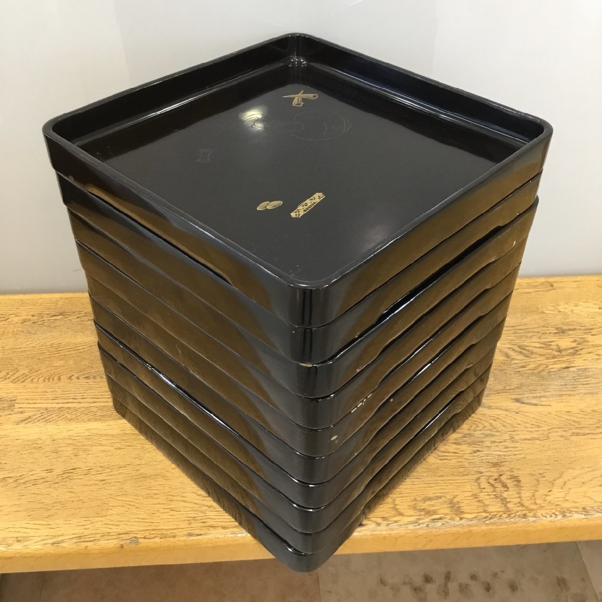 現状保管品/CSH】漆塗りお膳10客盆共箱時代物会席膳漆器漆芸