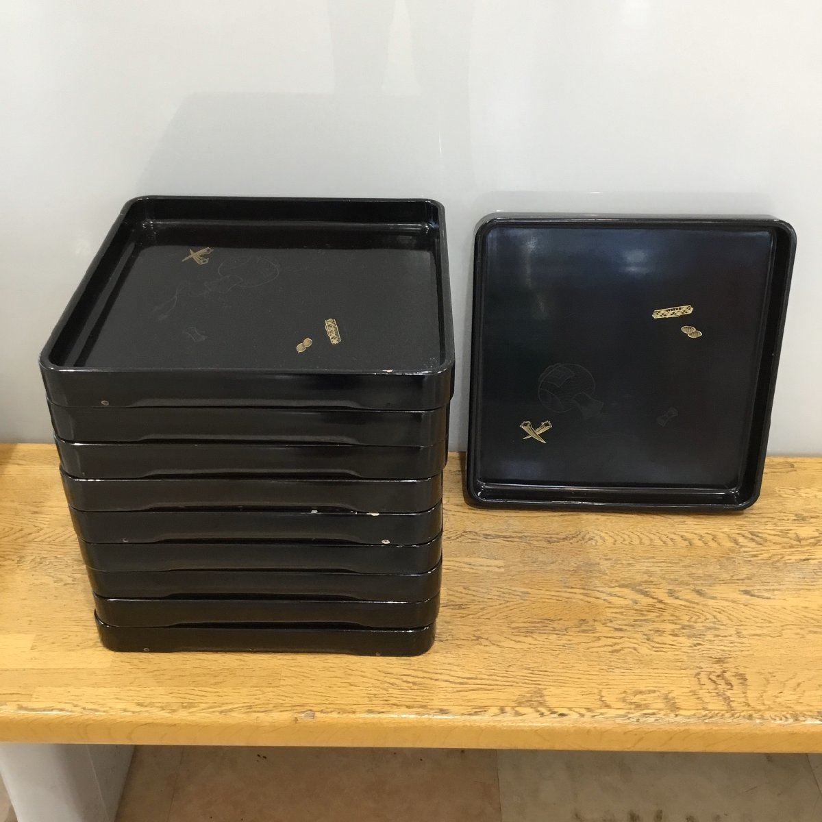 現状保管品/CSH】漆塗りお膳10客盆共箱時代物会席膳漆器漆芸