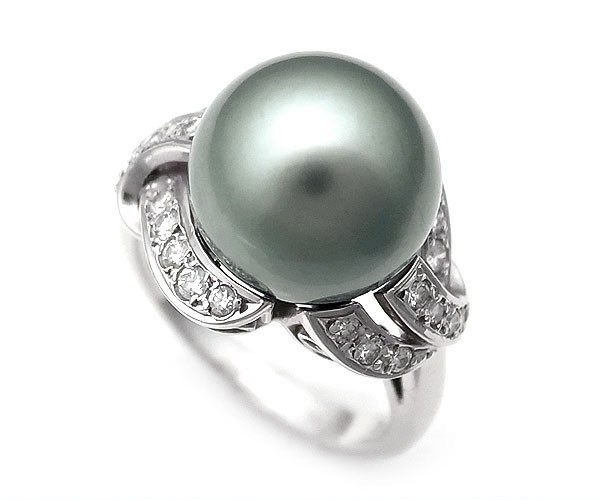 [ зеленый магазин ломбард ] Mikimoto черный жемчуг * кольцо с бриллиантом 10.8mm Pt950[ б/у ]