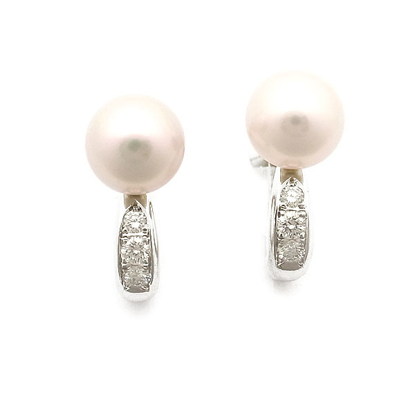 [ green shop pawnshop ] Mikimoto pearl * diamond earrings 8.0mm K18WG[ used ]