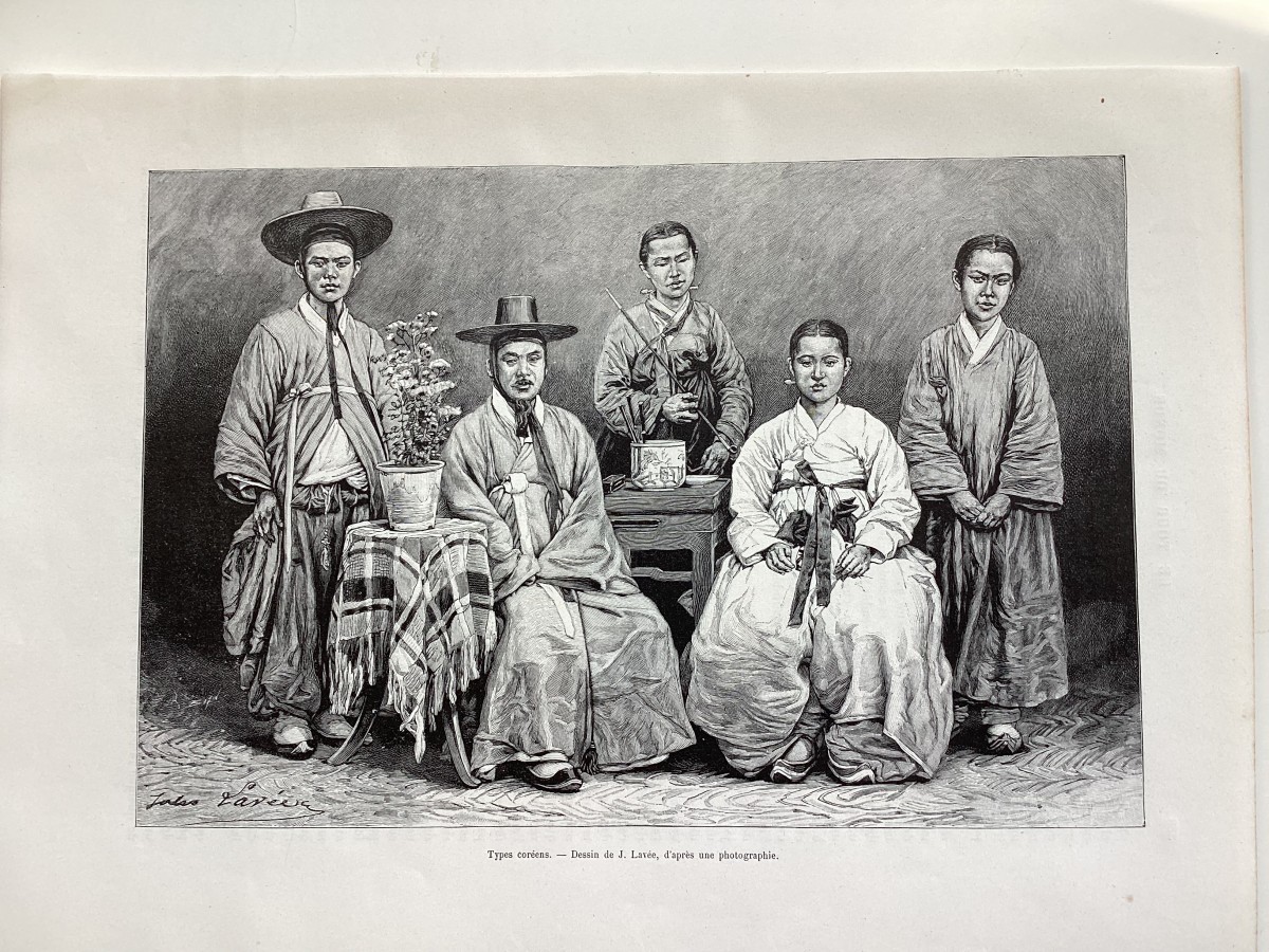 1888年 朝鮮 ヤンパンの家族 オリジナル木版画_画像1