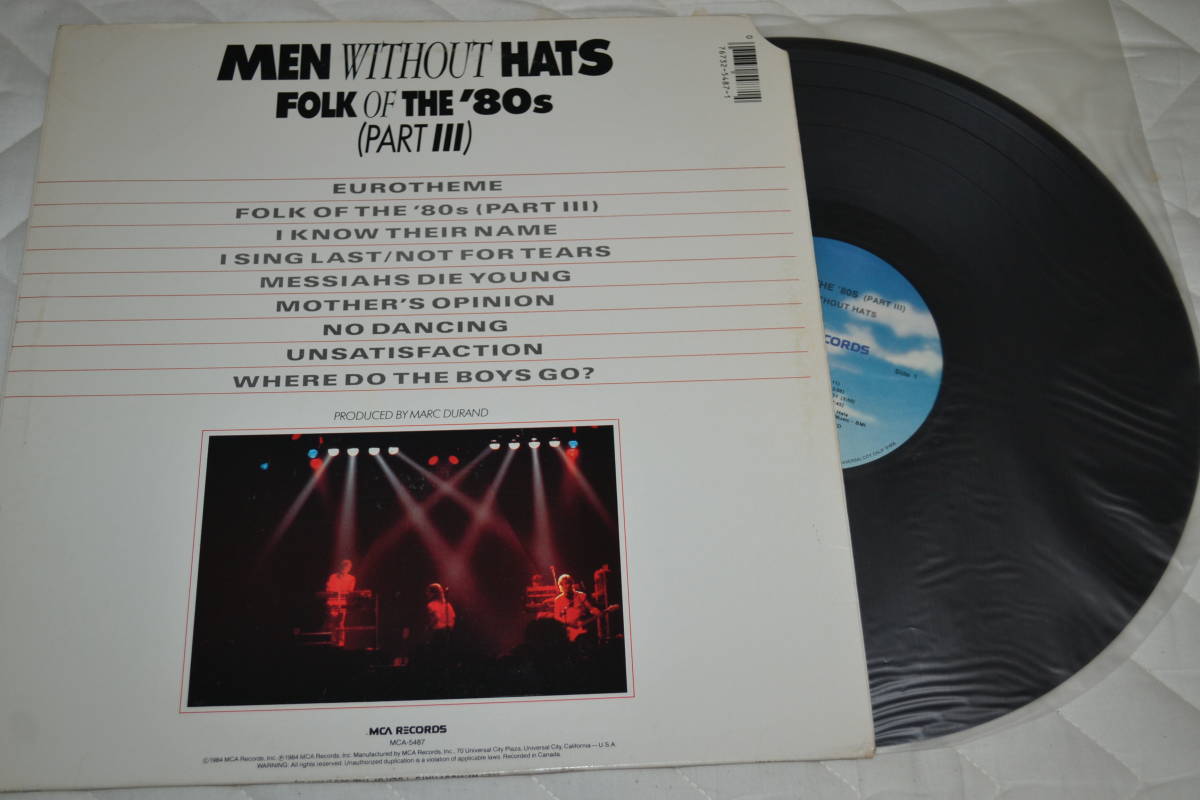 12(LP) MEN WITHOUT HATS Folk of the 80's USオリジナル盤　ジャケ左上カットあり 1984年　カナダ録音_画像2