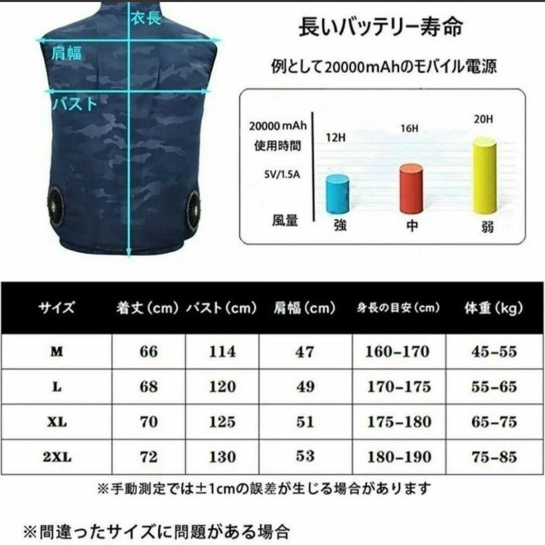 空調作業着 空調服 作業着 Mサイズ ベスト ノースリーブ 釣り アウトドア スポーツ ゴルフ カモフラージュ 冷却ファン