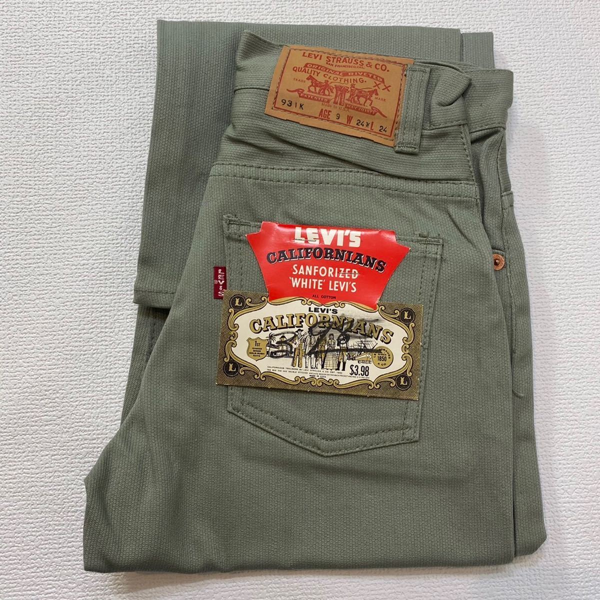 K74 希少 デッドストック 60 年代 アメリカ 製 Levi's 931K ピケ パンツ カーキ ビンテージ キッズ AGE 9 リーバイス vintage 60s USA