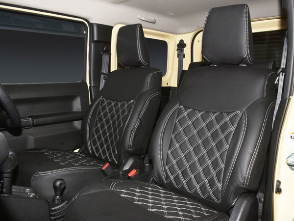 SUZUKI JIMNY ジムニー JB64W ジムニーシエラ JB74W シートカバー(キルトスタイル) ブラック×ホワイトステッチ sierra AP-WS-1768_画像1