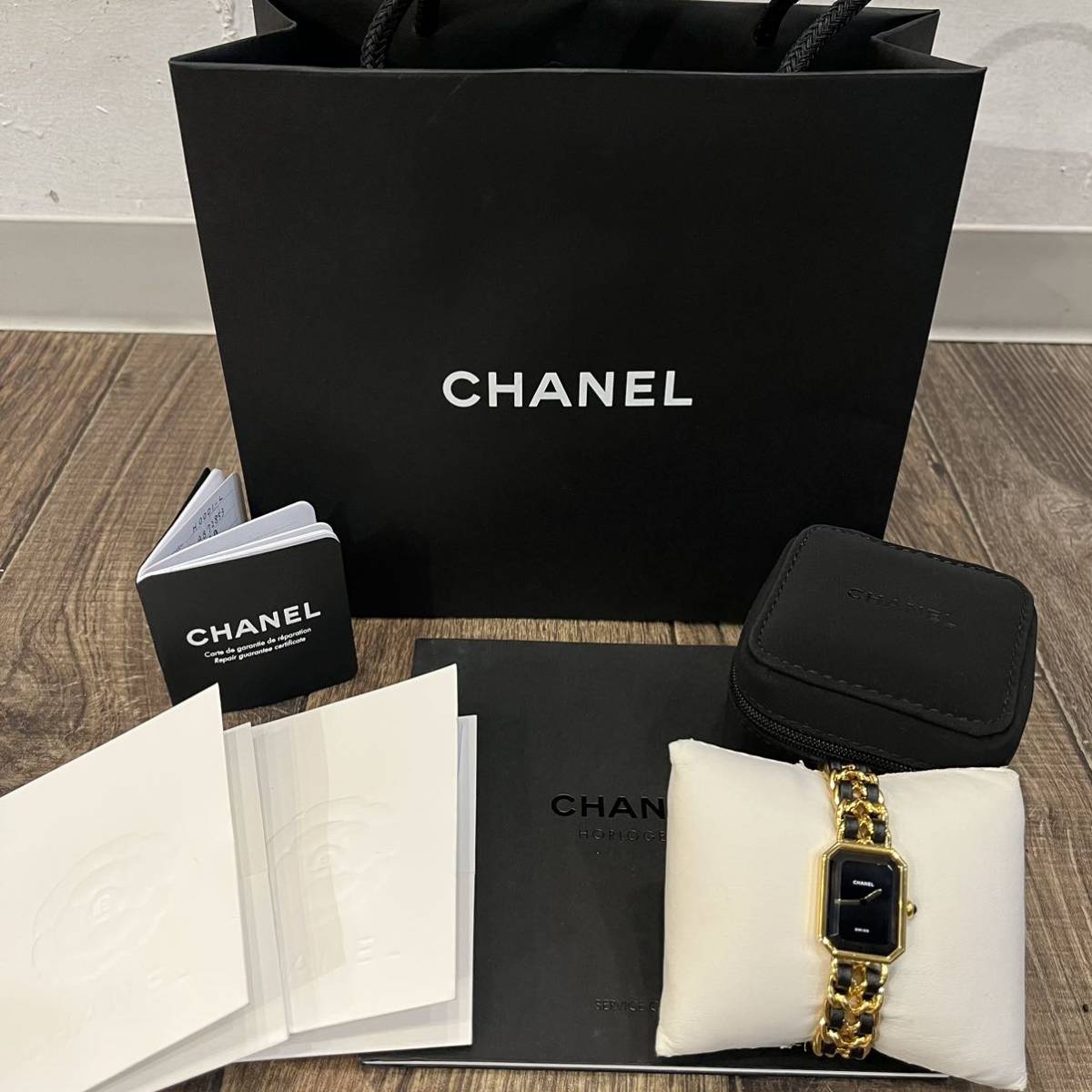 [OH ending ] beautiful goods CHANEL Chanel Premiere L size wristwatch leather black face H0001 with guarantee QZ quartz GP operation goods 