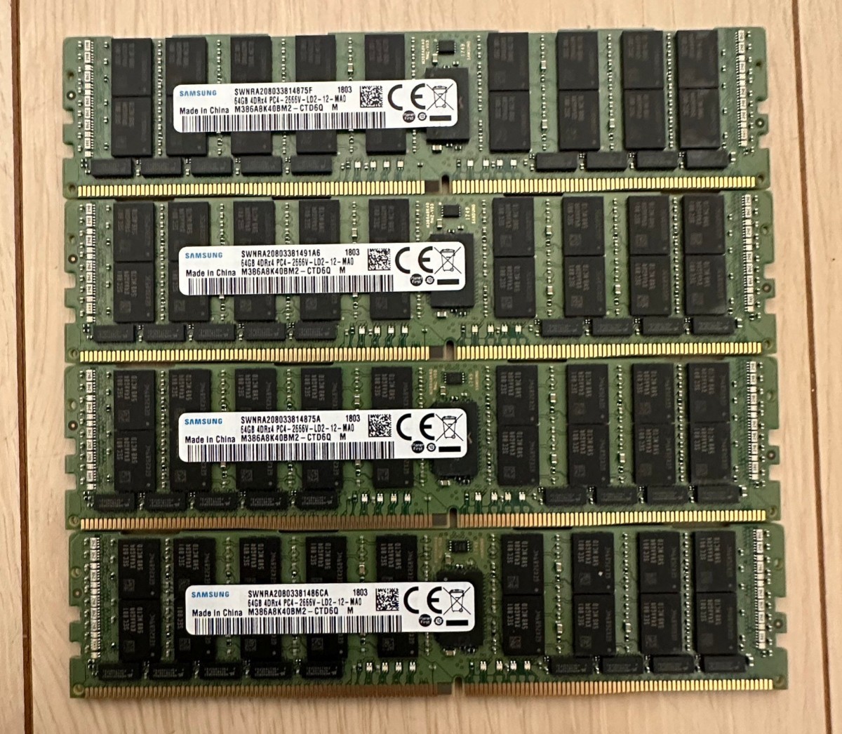 SAMSUNG メモリM386A8K40BM2-CTD6Q 4枚セット- PC4-21300 DDR4-2666V-L