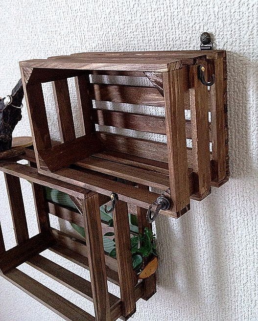 2 -step type wall shelf * ring & accessory ......*3 hook basket case attaching * walnut 