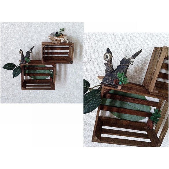 2 -step type wall shelf * ring & accessory ......*3 hook basket case attaching * walnut 