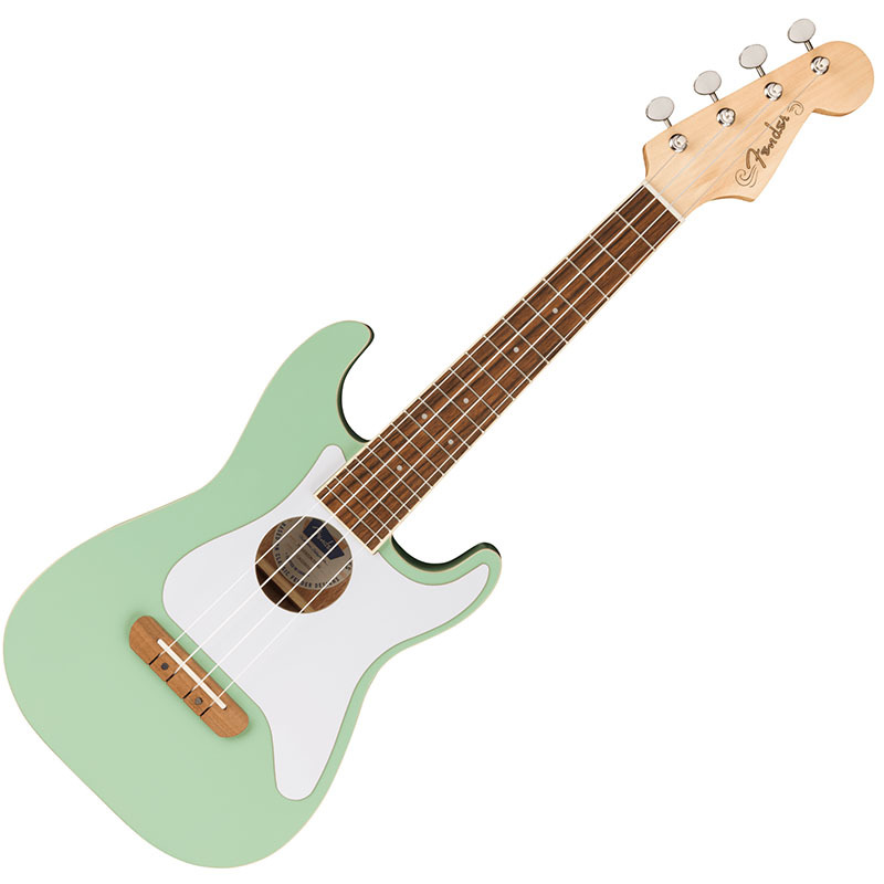 Fender ウクレレ Fullerton Strat Uke， Walnut Fingerboard， White Pickguard， Surf Green〈フェンダー〉