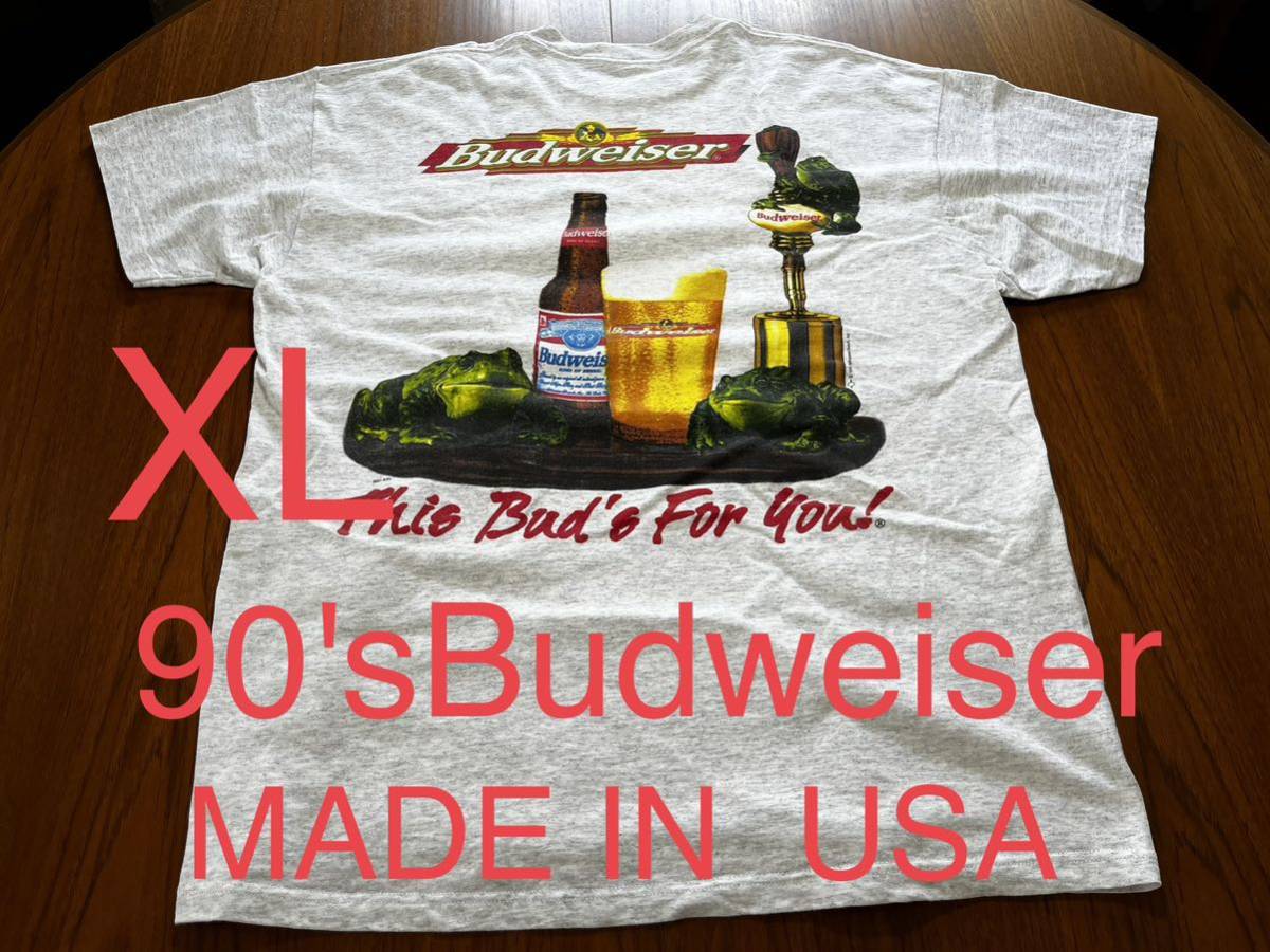 セール特価 バドワイザー　企業物　vintage シングルステッチ　Budweiser ヴィンテージ 90's t ビール会社　90年代　古着 shirts イラスト、キャラクター
