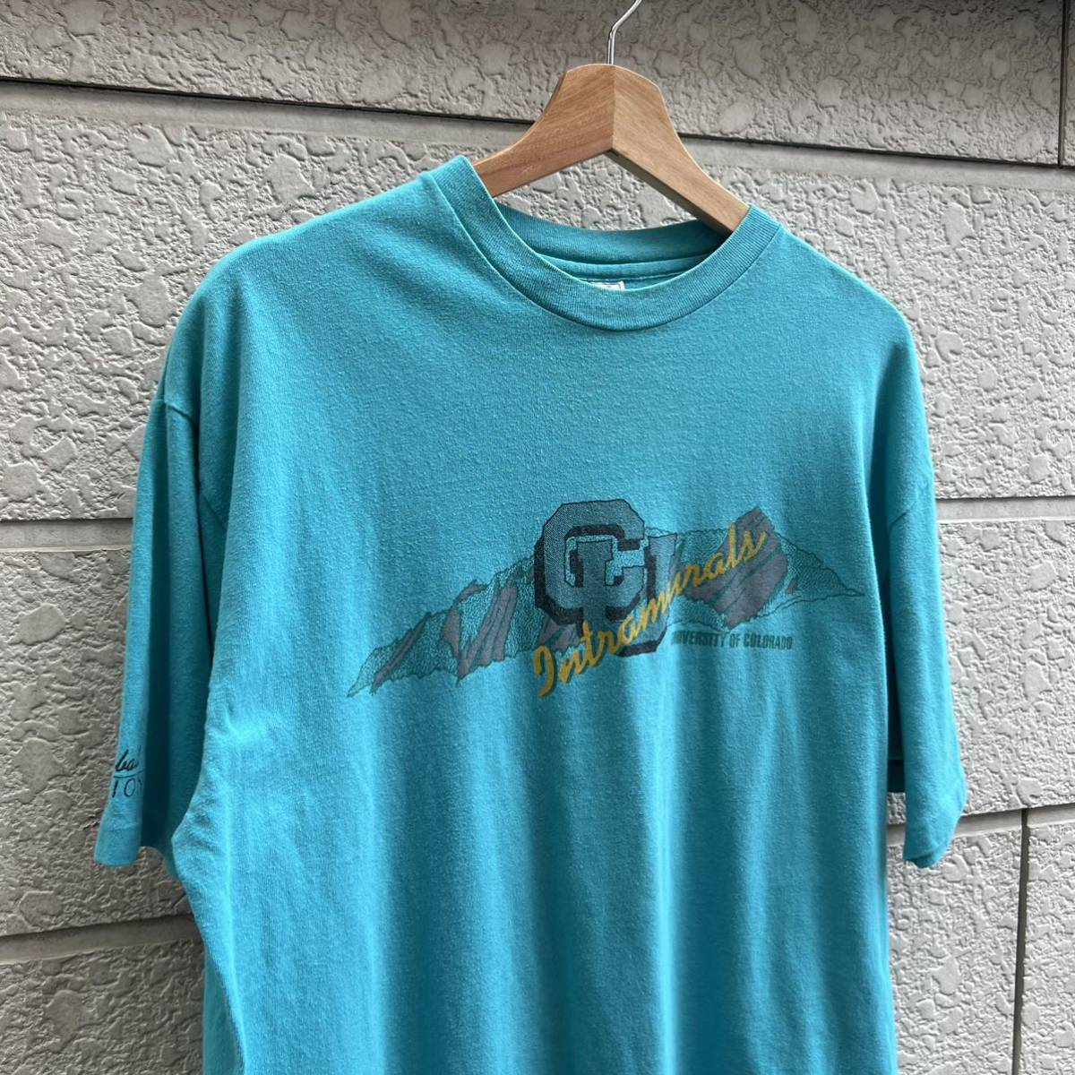 80s 90s USA製 カレッジ プリントTシャツ 半袖Tシャツ 水色 青 Hanes BEEFY ヘインズ コロラド アメリカ製 古着 vintage ヴィンテージ XL_画像4