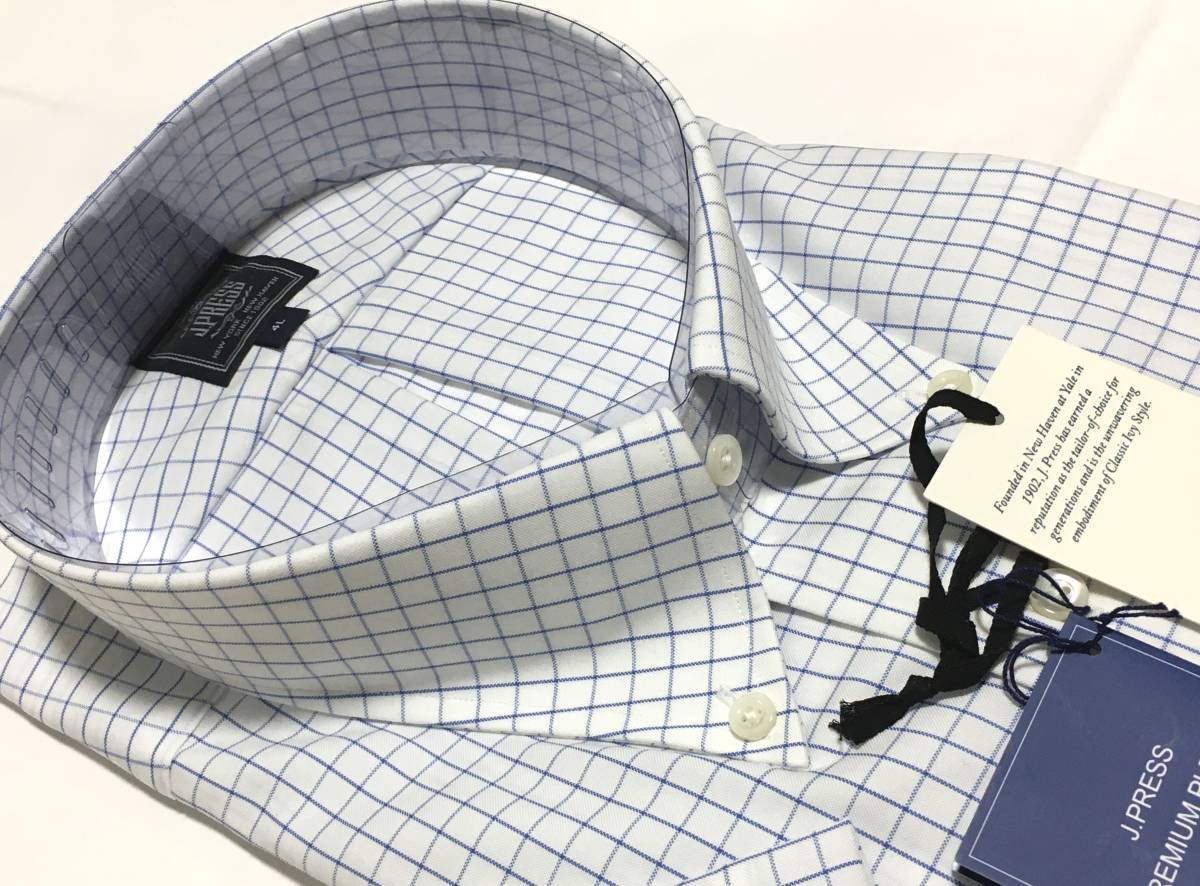 J.PRESS короткий рукав кнопка down рубашка хлопок 100 форма устойчивость PREMIUM PLEATS 4L голубой проверка J Press Onward обычная цена 15.400 иен 