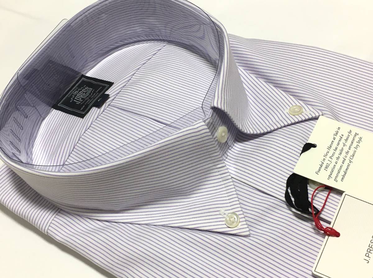 J.PRESS короткий рукав кнопка down рубашка хлопок 100 форма устойчивость PREMIUM PLEATS 4L лиловый полоса J Press Onward обычная цена 14.300 иен 