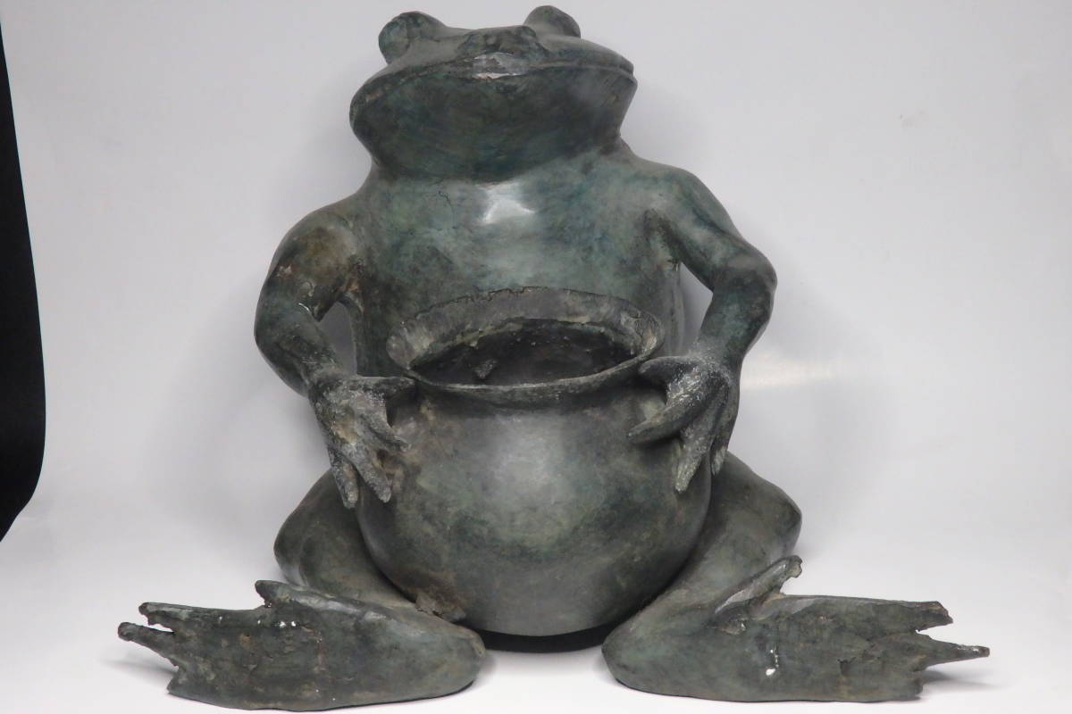 【友】うぶだし品 蛙 カエル 花器 水盤 銅製 置物 時代古玩