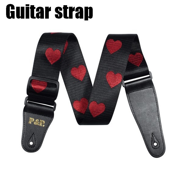  new goods guitar strap electro akogi lock Rock PUNK punk guitar accessory black black Heart LSY