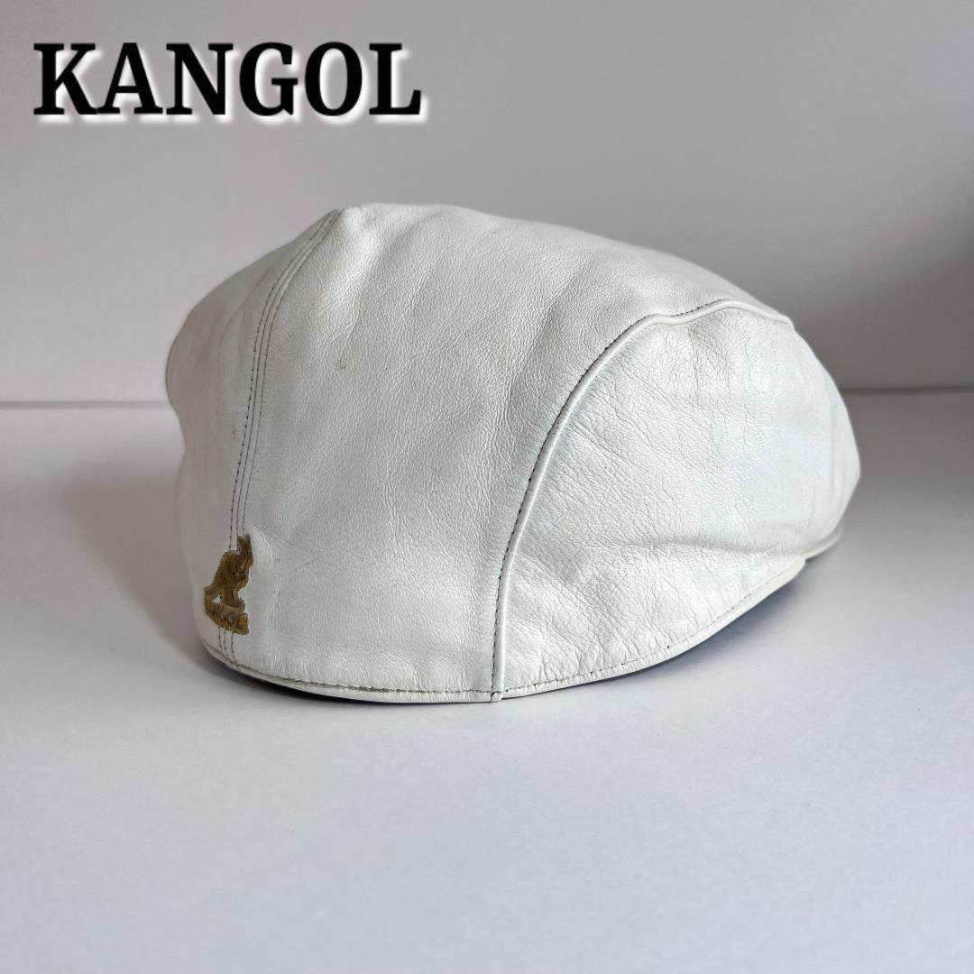 KANGOL カンゴール レザー ハンチング ホワイト ロゴ 刺繍 日本製