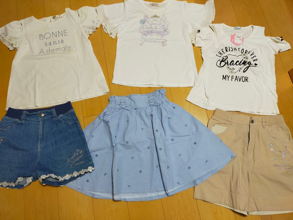 女の子 160cm 6点セット まとめ売り 福袋 スカート キュロット 半袖カットソー メゾピアノ ポンポネット 半袖Tシャツ トップス