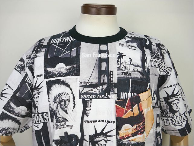 【送料無料 63%OFF】HOUSTON ヒューストン 総柄プリント ポケットTシャツ 「USA TRAVEL」　 NO.21818 WHITE_Mサイズ_画像2