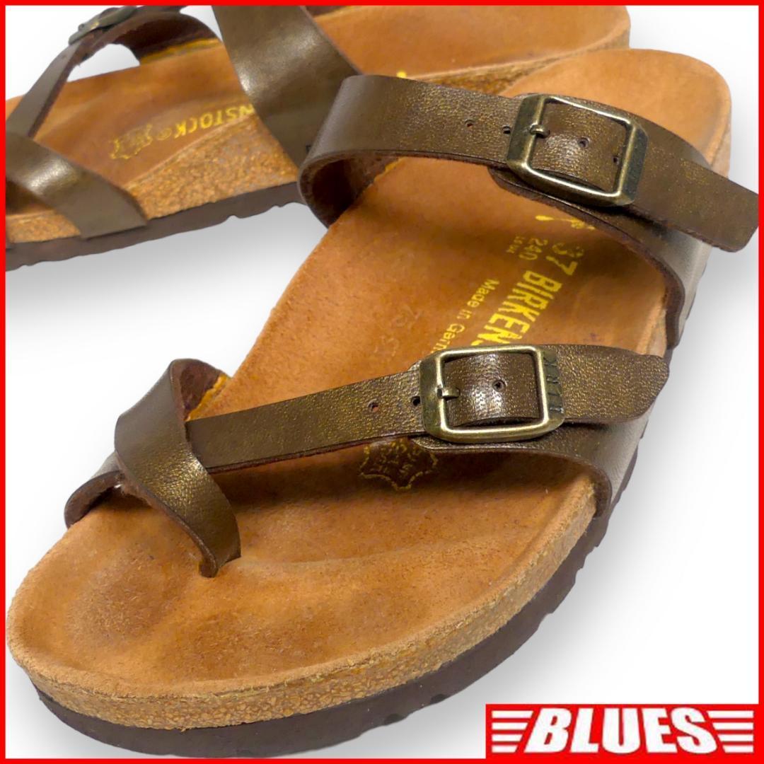 即決★ドイツ製 BIRKENSTOCK★24cm レザーサンダル ビルケンシュトック メンズ 37 茶 本革 スリッパ 本皮 ビーチサンダル 革靴