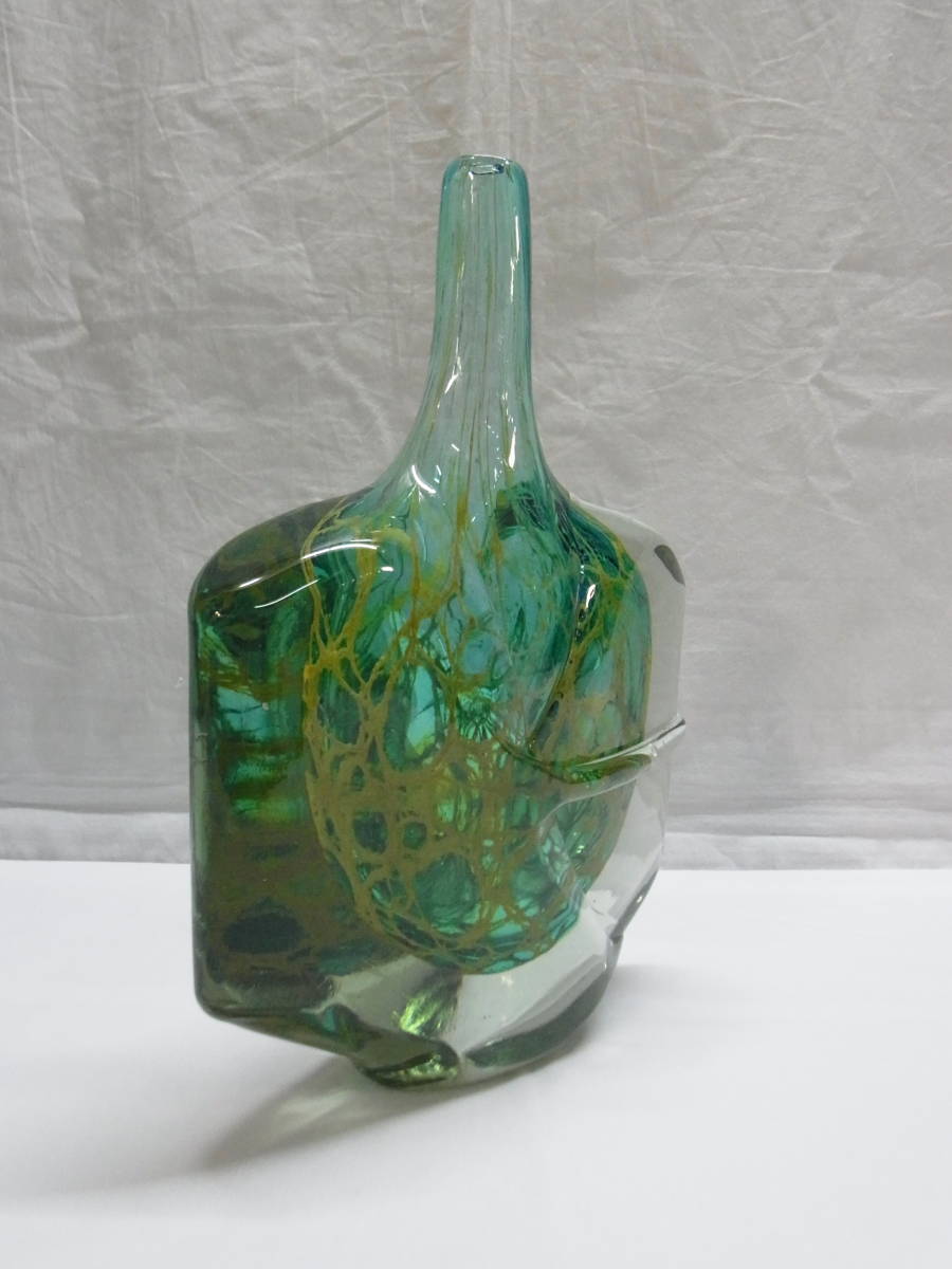 [A]1984 Mdinaimti-na* один колесо .. высота примерно 27cm* maru ta остров мрамор пузырь стекло ваза ваза для цветов украшение прикладное искусство Vintage 80