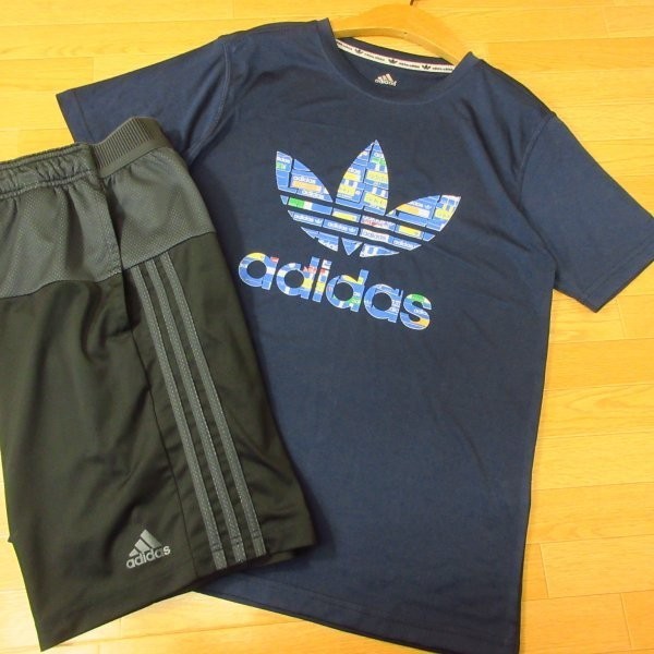 ◎美品！S 上下セット！adidas Originals アディダス◆セットアップ 半袖 Tシャツ&ショートパンツ トレフォイル◆メンズ 紺x黒◆B1849_画像1