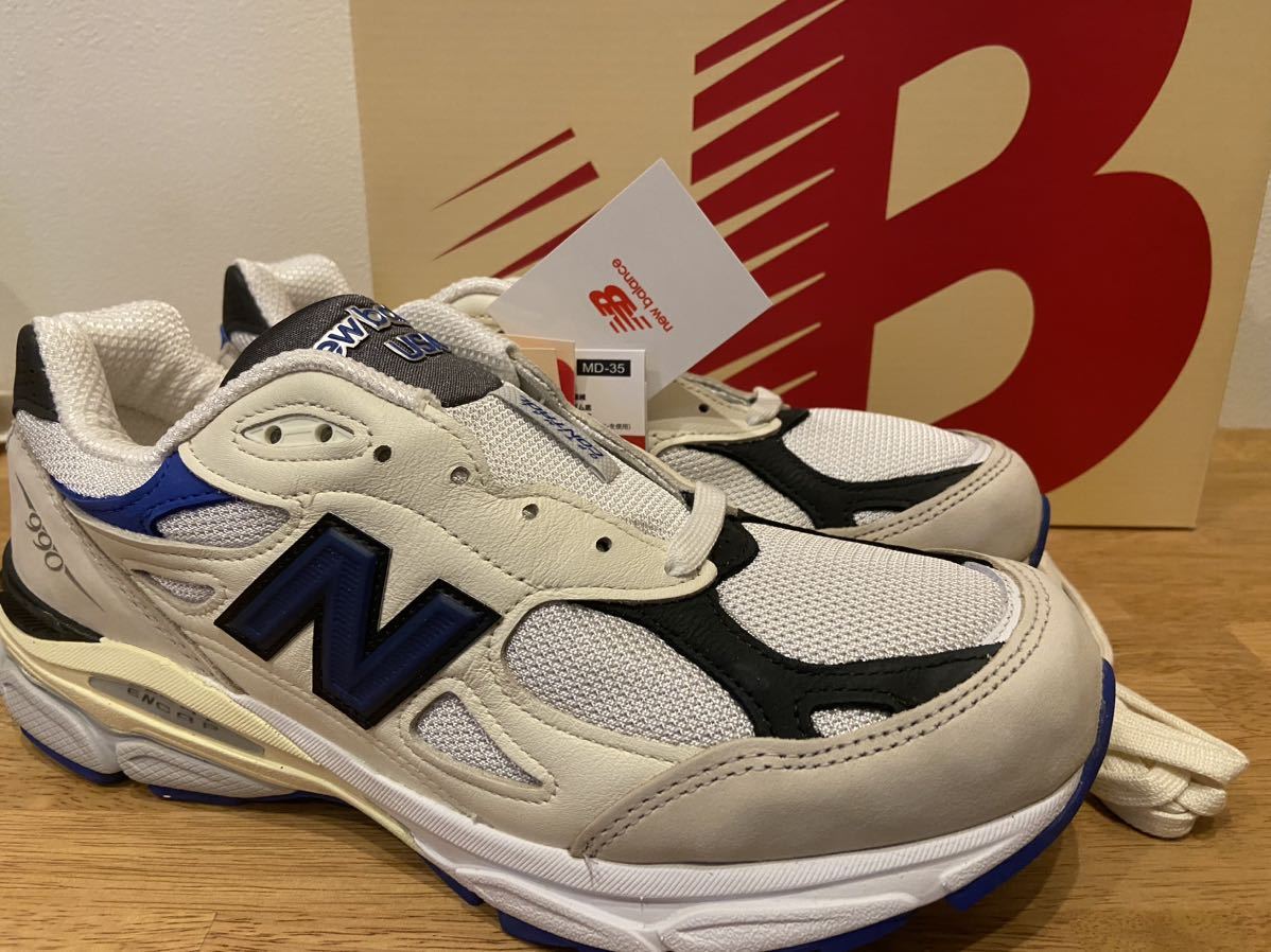 即決26.5cm New Balance 990V3 White/Navyニューバランス 990V3 ホワイト/ネイビー M990WB3