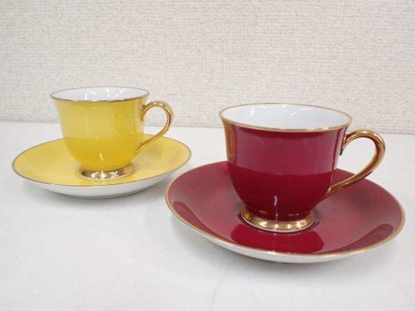 豊20HZL/6A◇Noritake ノリタケ カップ&ソーサー 2客セット 赤と黄色