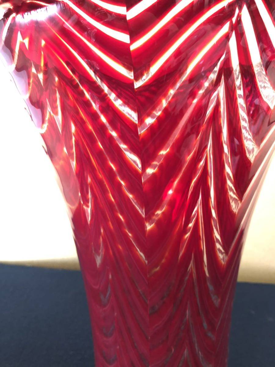《R》和ガラス かきあげ赤透明 特大 花瓶 フラワーベース 時代（230720K1）_画像8