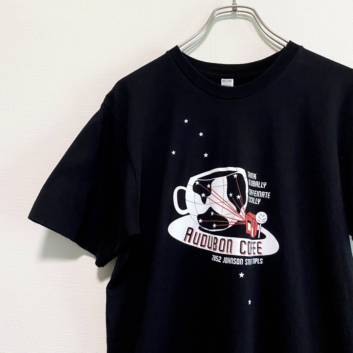 アメリカ古着　AUDUBON COFFEE　半袖　Tシャツ　企業プリント　Mサイズ　ブラック　コットン　【J892】