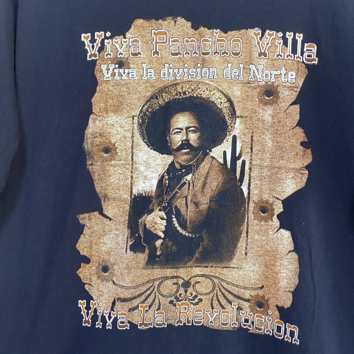 アメリカ古着　Viva Villa!　映画　ムービー　半袖　Tシャツ　大判プリント　人物　ブラック　【J948】_画像6