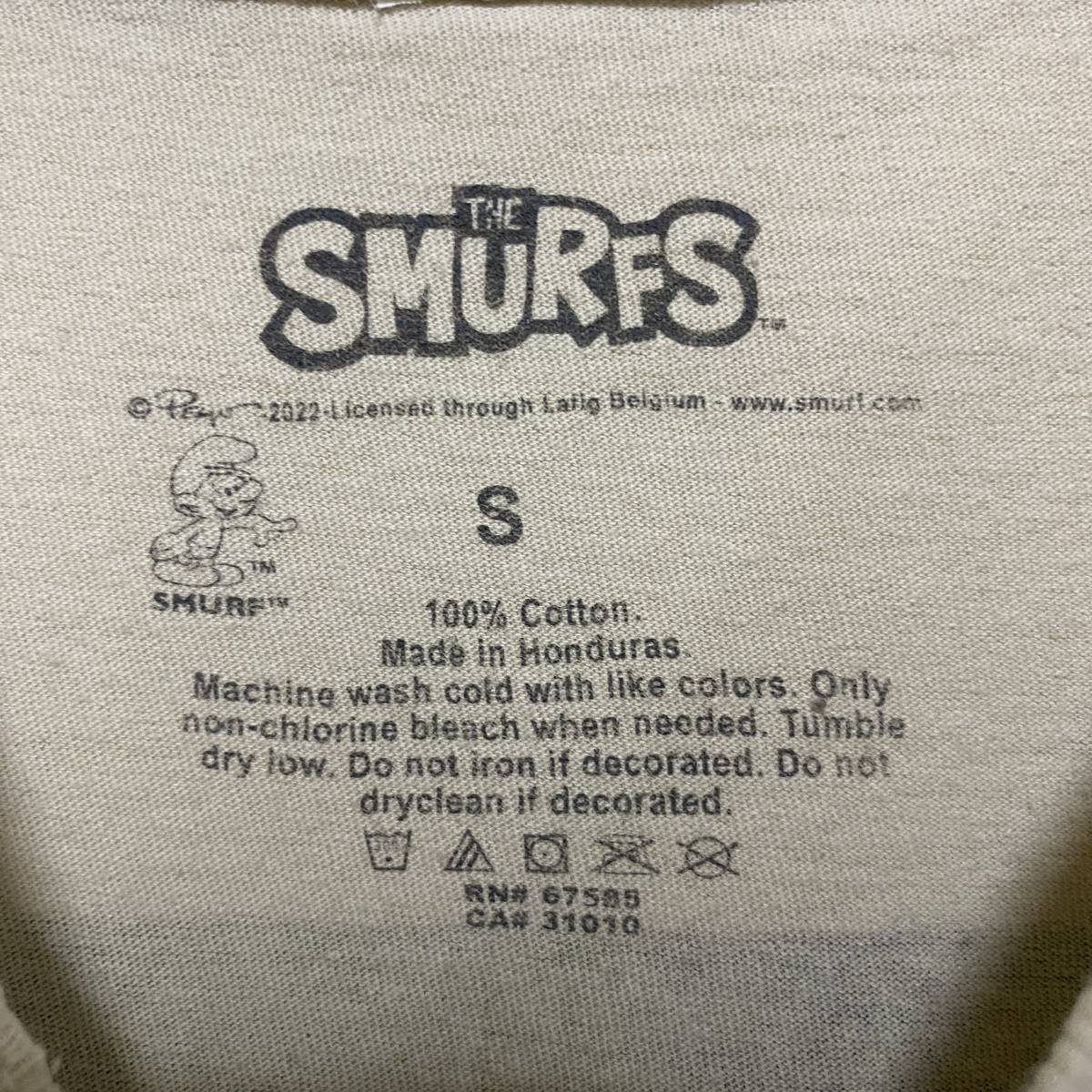 アメリカ古着　THE SMURFS スマーフ　半袖　Tシャツ　ビッグプリント　Sサイズ　コットン　アースカラー　【J976】