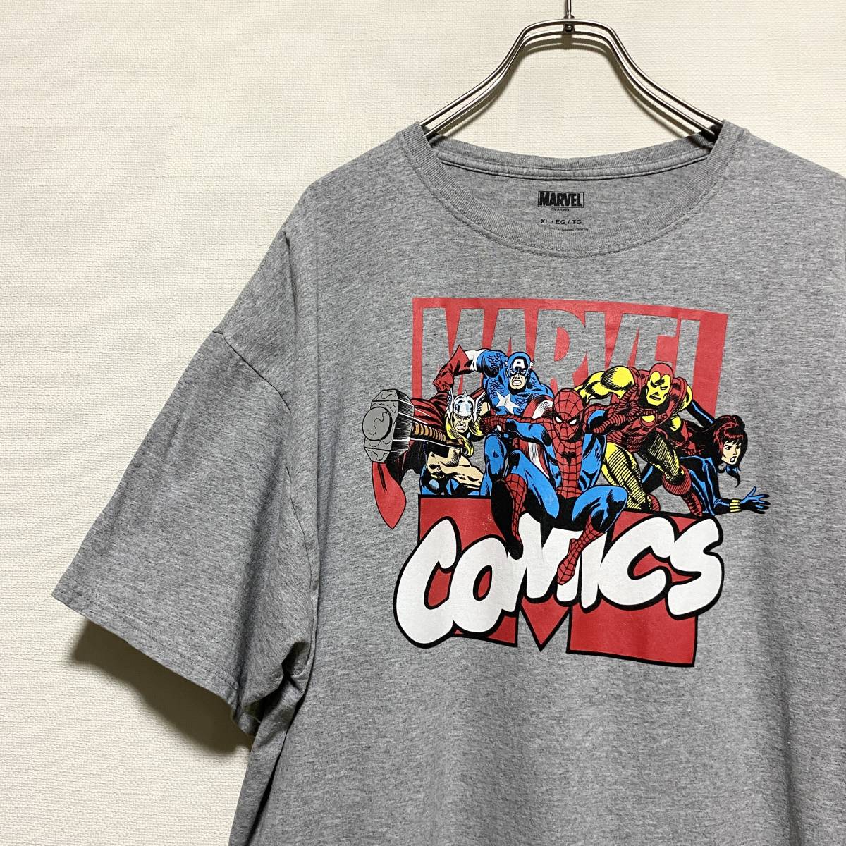 アメリカ古着　マーベル　スパイダーマン　アイアンマン　マイティーソー　半袖　Tシャツ　アメコミ　XLサイズ　ビッグサイズ　【J1030】